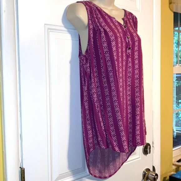 SONOMA Sleeveless Button Detail Fuschia White V Neck Bohemian Tunic Womens Large - Picture 2 of 13